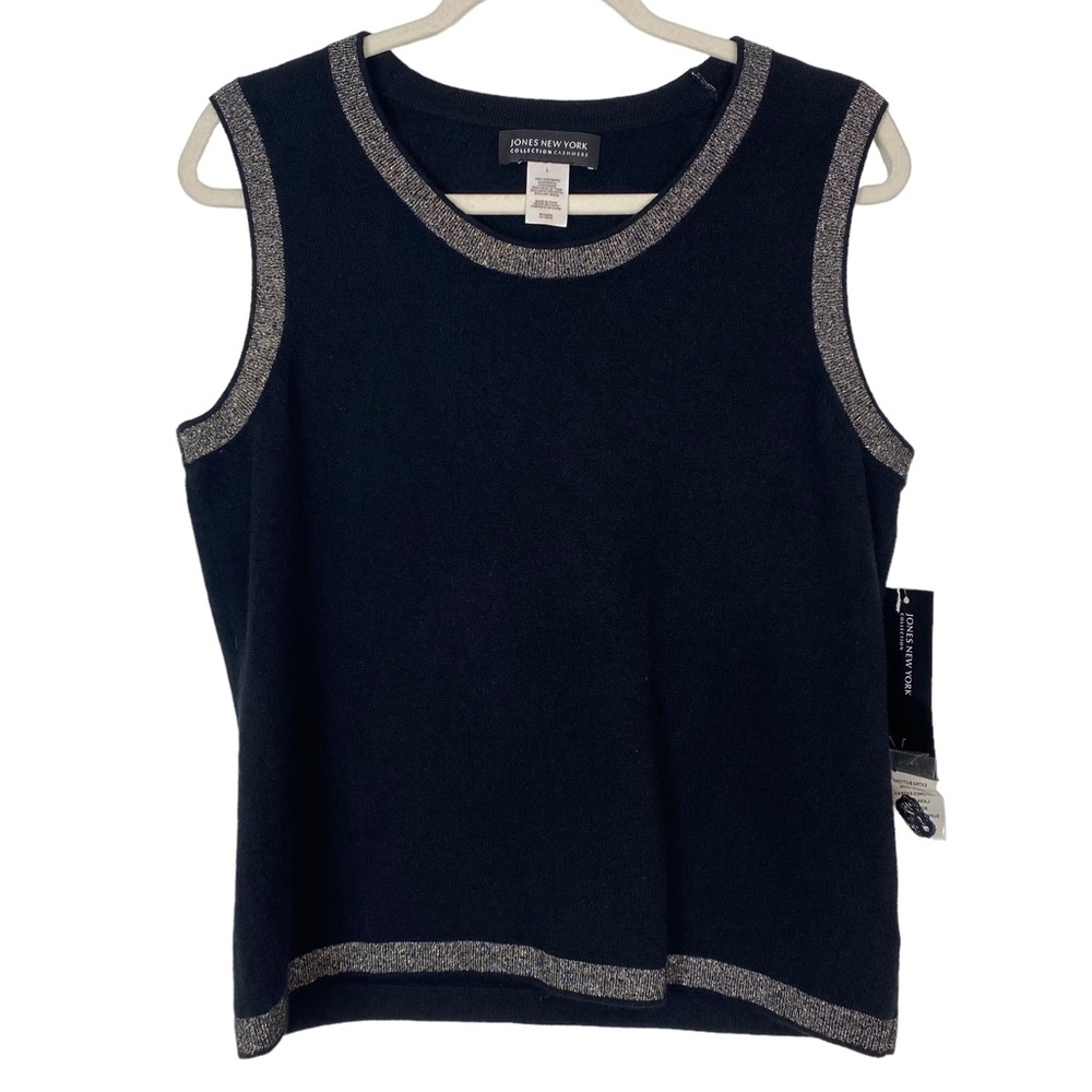 NWT 100% Cashmere Jones New York Black Sleeveless Sweater Knit Tank Top …